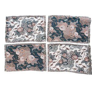 Set of 4 Vintage Tapestry Style Fabric Placemats with Fruit Fringe Edges 19"x13"